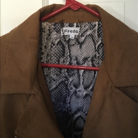 Faux Suede Moto Jacket by Freda. Sz. L - Picture 3 of 4